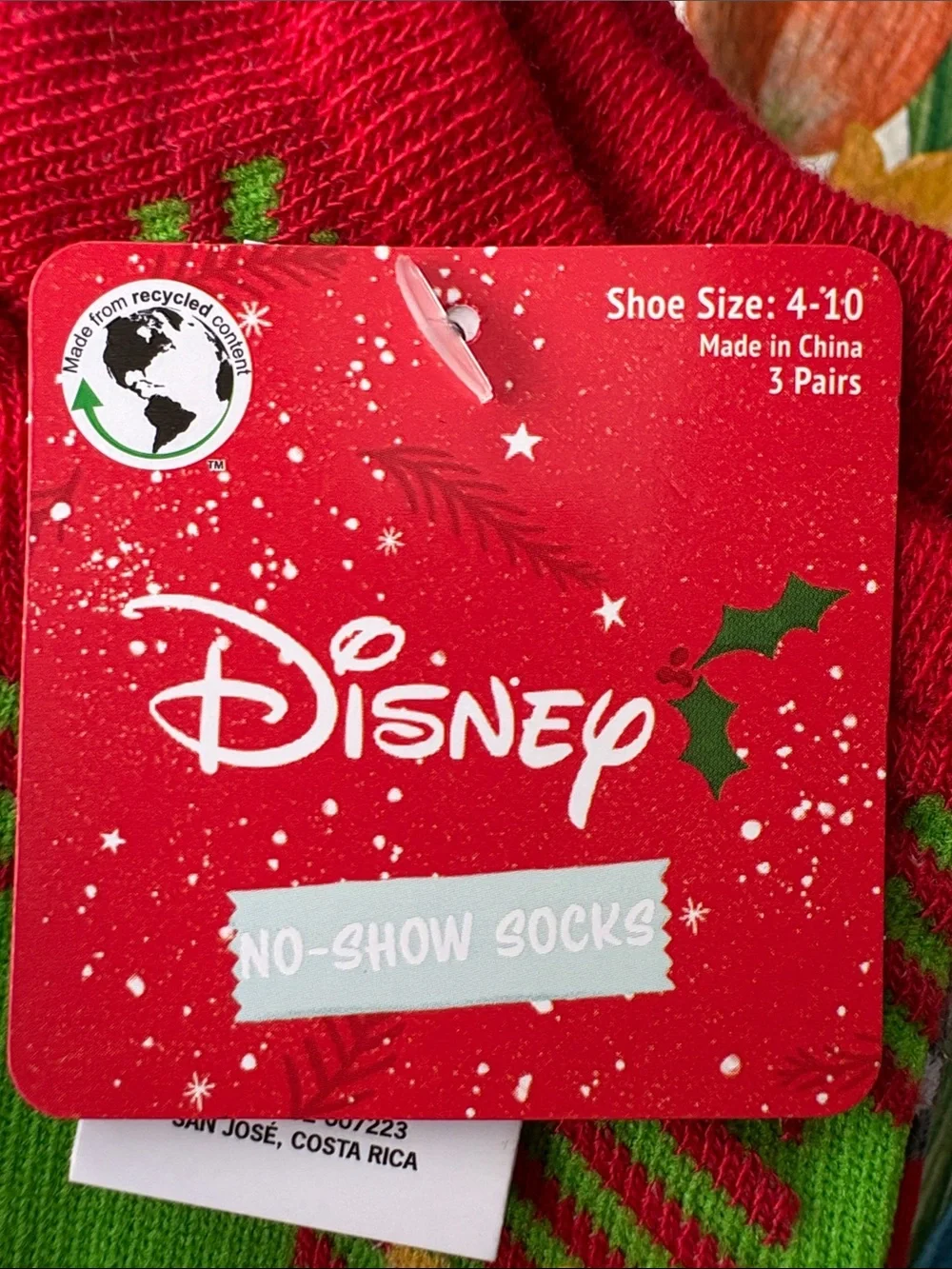 Disney Red & Green Plaid Holiday No-Show Socks